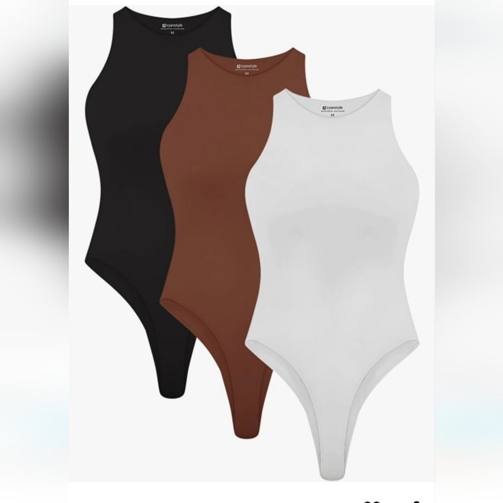 Cyanstyle Women's XXL 3 pack bodysuits white black cappuccino NIP